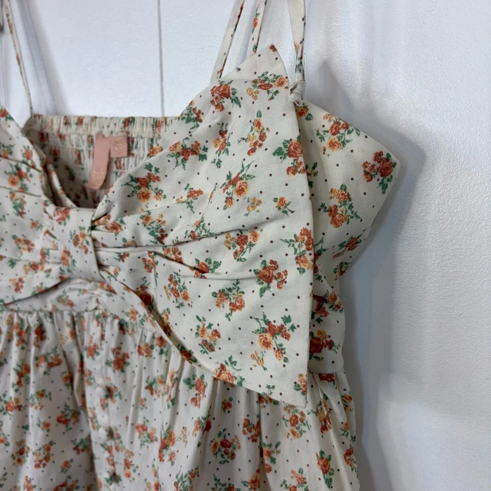Evolutionary Floral Summer Mini Sundress Bow Dress Boho Cottagecore size medium - Picture 5 of 13